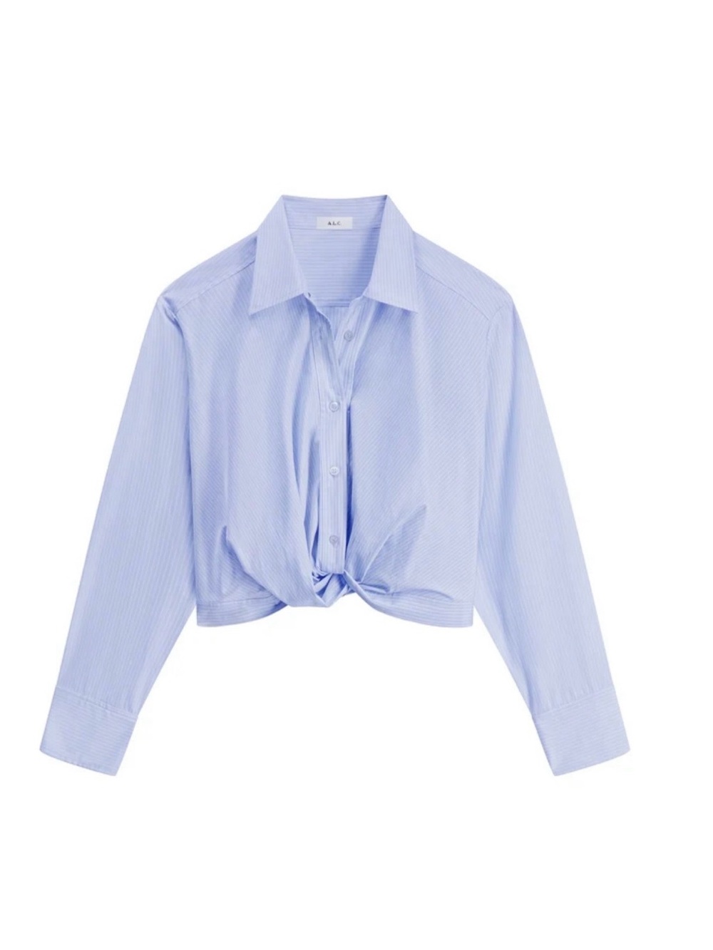 A.L.C. Pale Blue Striped Knot-Front Button Down Shirt